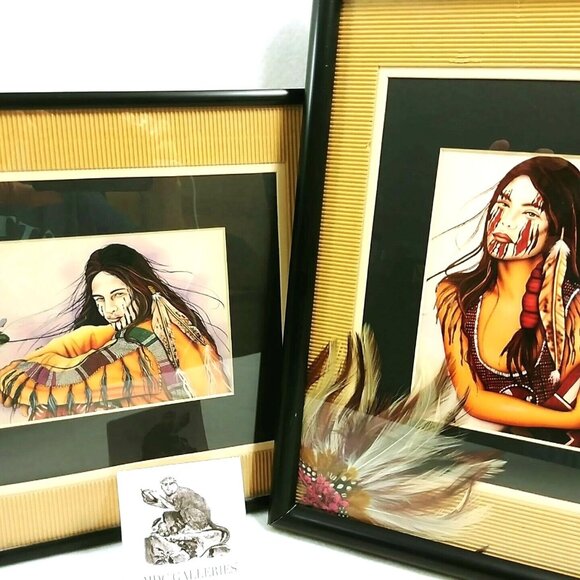 Western Tribal Portrait Art Prints Framed Double Matted 3-d collage Ranch Decor - Picture 12 of 12